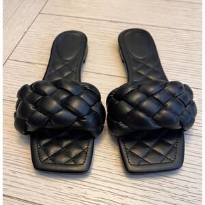 NWOT Black Braided Single Band Slides, Slip‎ On Ladies Sandals. Size 6.5